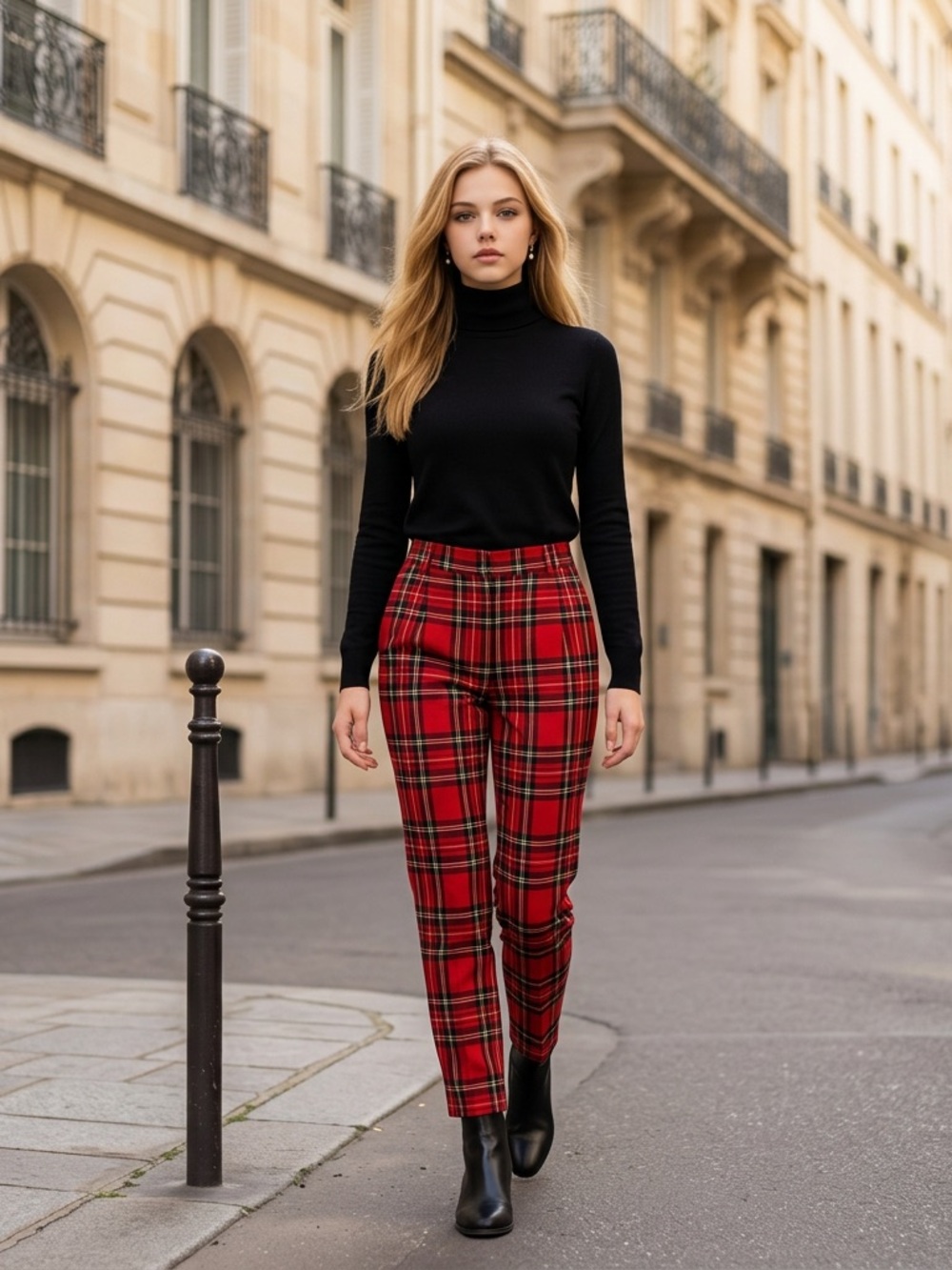 LTT Red Royal Stewart Tartan Plaid High Waisted Tapered Trousers Made in UK Sz 1
